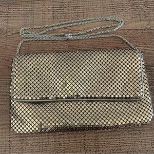 Bijou Brigitte Gold Metal Mesh Crossbody Bag Evening Clutch Chain Strap Shimmer